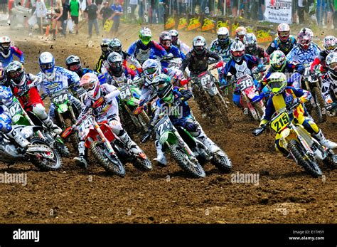 Motocross action at the start of the race during the Monster Energy ...