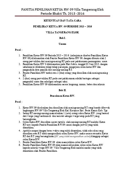 Panitia Pemilihan Ketua Rw 09 Villa Tangerang Elok Periode Bhakti Th