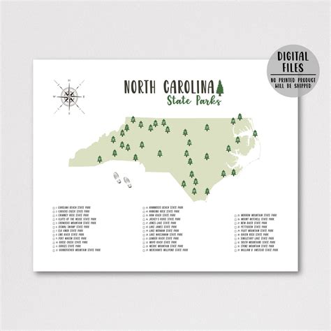 North Carolina State Parks Map | North Carolina Map | Gift For Hiker ...