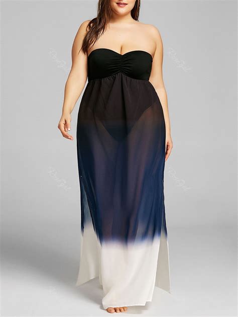 [49 Off] Plus Size Gradient Color High Split Strapless Dress Rosegal