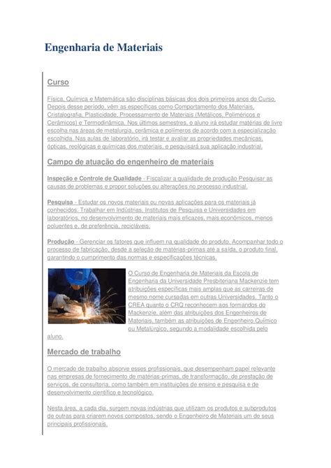 Engenharia de Materiais conheça o curso - definição da Engenharia de ...