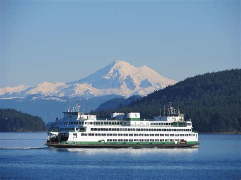 Washington State Ferry with Mt. Baker in background | Orcas island