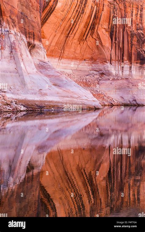 Usa Utah Glen Canyon National Recreation Area Abstract Reflection Of Stained Sandstone Wall