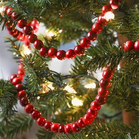 Christmas Wooden Bead Garland Bright Red Wood Bead Garland Christmas Tree Holiday Decoration