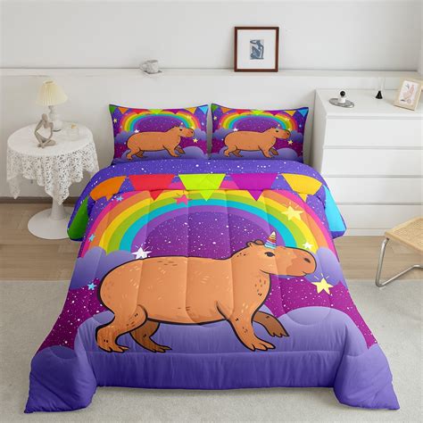 Yst Cartoon Capybara Duvet Insert King Cute Rainbow Galaxy Glitter