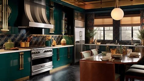 Premium Photo Generative Ai Glamorous Art Deco Kitchen Design