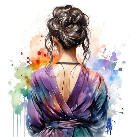 Premium AI Image | Beautiful girl from back colored in watercolor painting