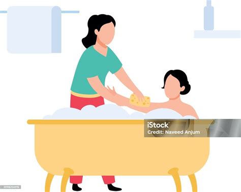 A Girl Is Helping A Woman To Bathe Stock Illustration Download Image