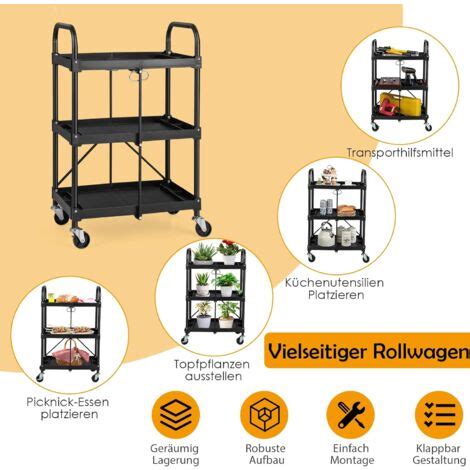 Goplus Faltbarer Servicewagen St Ckiger Rollwagen Mit