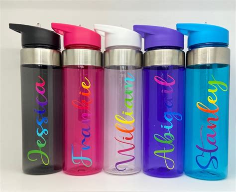 700 Ml Flip Top Straw Bottle With Rainbow Vinyl Name It With Love