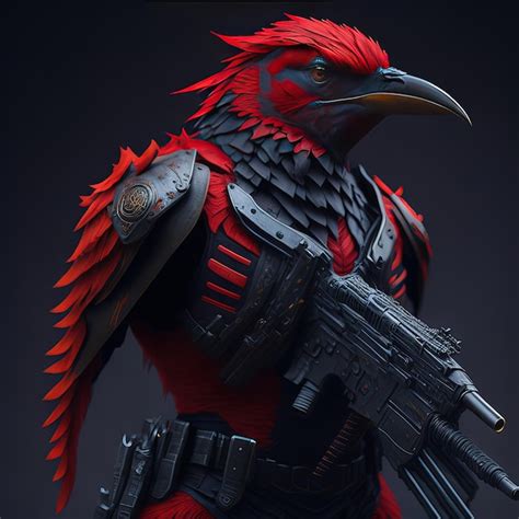 Premium Photo | A bird with a gun and a red head