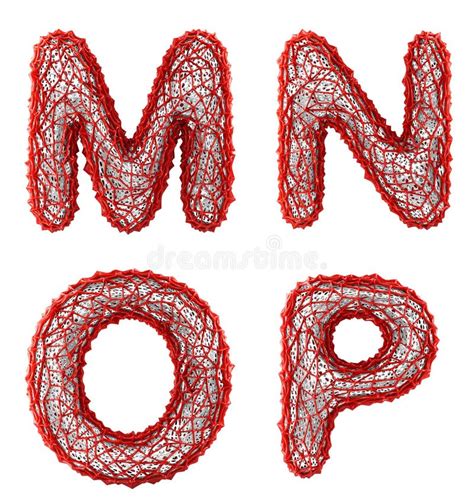 Realistic 3D Letters Set M N O P Made Of Red Plastic Stock