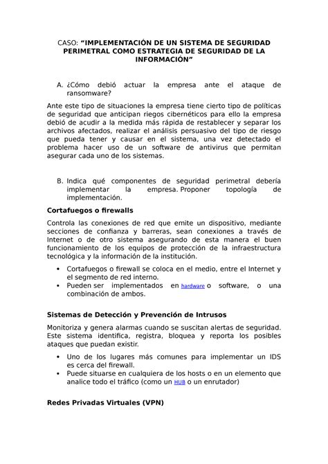 Caso 2 Implementación De Un Sistema De Seguridad Perimetral Como Estrategia De Seguridad De La