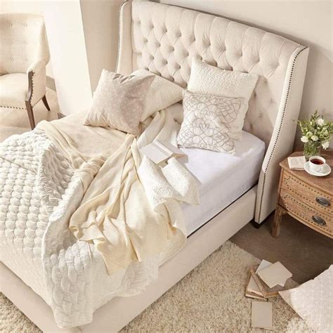 Upholstered Tufted Headboard Platform Sloan Standard King Bed Cream