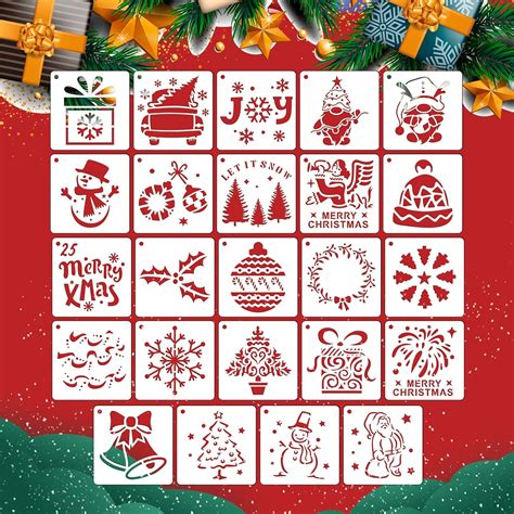 Aiex 24pcs Christmas Stencils 3x3 Inch Christmas Painting Template Christmas Stencils Reusable