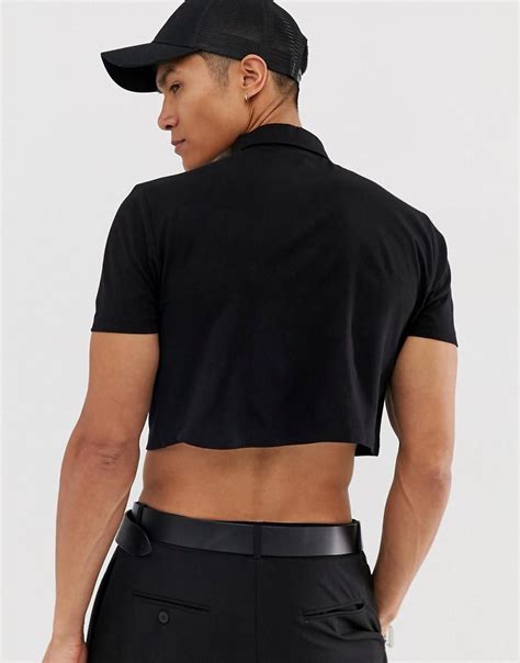 Asos Relaxed Jersey Cropped Polo In Black For Men Lyst