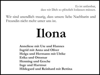 Traueranzeigen Von Ilona Trauer Gedenken