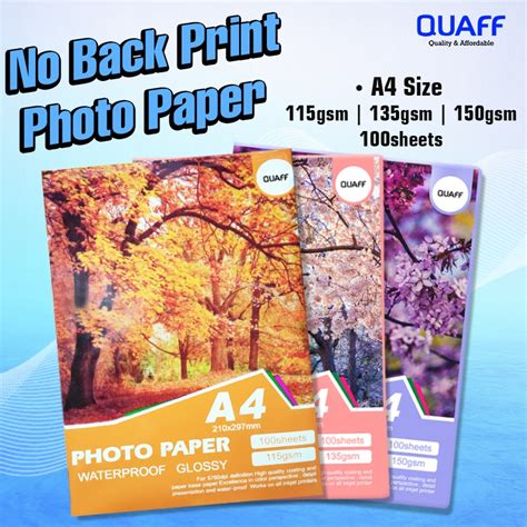 Quaff No Back Print Glossy Paper Inkjet A4 Size 115GSM 135GSM