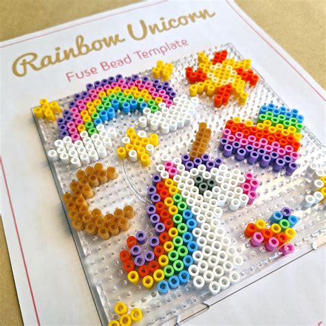 Unicorn Fuse Bead Template Rainbow Craft Pattern Hama Perler Pyssla Magical Birthday Party