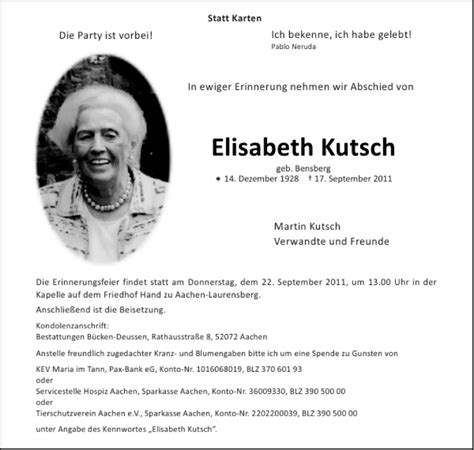 Traueranzeigen Von Elisabeth Kutsch Aachen Gedenkt