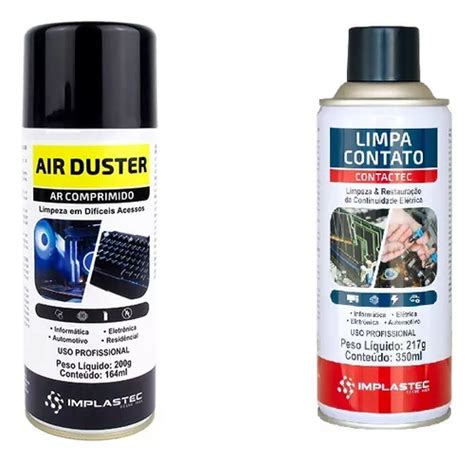 Kit Ar Comprimido Air Duster Implastec 164ml 200g Limpa Contato