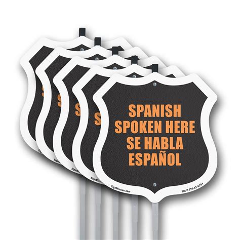 Spanish Spoken Here Bilingual English / Spanish (5 Pack) 12 inch X 12