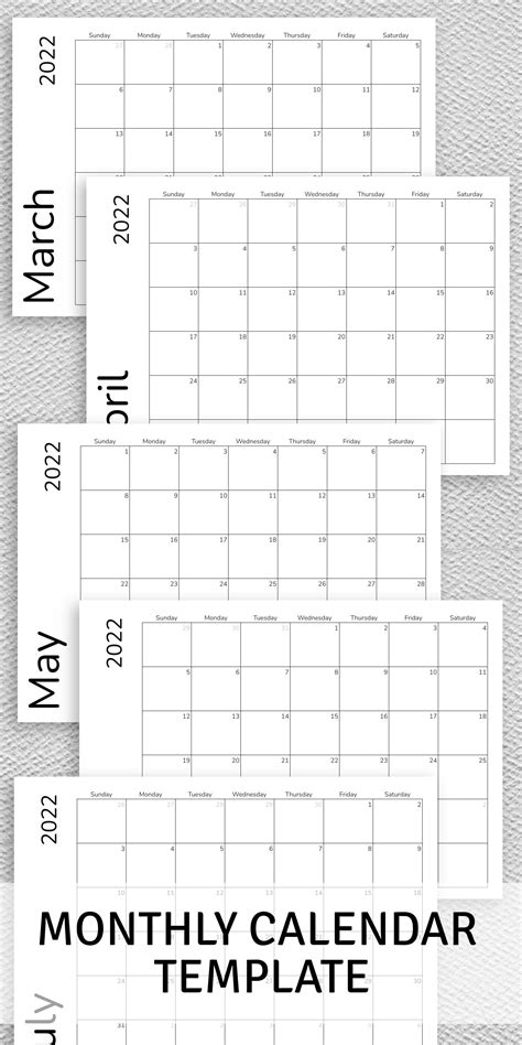 Monthly Calendar Template 2022 Monthly Calendar Printable Work Planner Organization