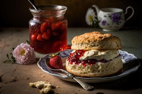 Mermelada De Fresa Y Nata En Scones Foto Premium