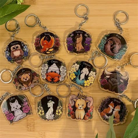 Zodiac Sign Keychain Etsy