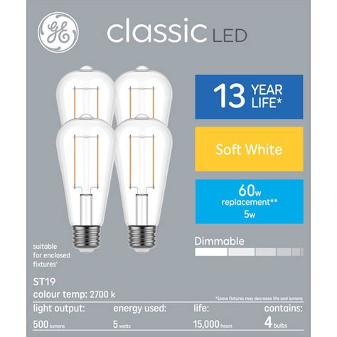 GE Classic 60 Watt EQ ST19 Soft White Dimmable LED Light Bulb 4 Pack