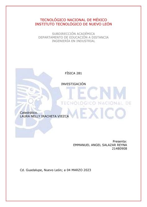 Fisica Investigacion Pdf TECNOLGICO NACIONAL DE M INSTITUTO