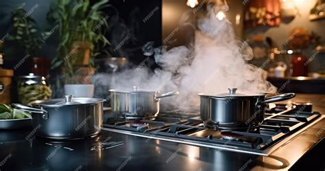 Premium Photo Boiling Water In A Cooking Pot An Pan On A Induction