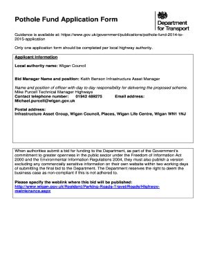 Fillable Online Wigan Council Pothole Fund Application Form Fax Email