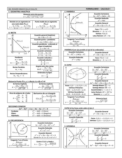 Formulario Calculo I 1 Geometria Analiti 1 GEOMETRIA ANALÍTICA