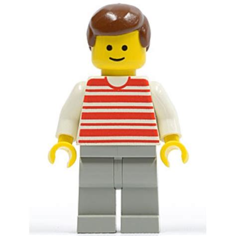 Lego Minifigure Hor Horizontal Lines Red White Arms Light Gray