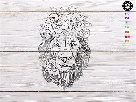 Lion Flower SVG Lion Face SVG Lion Rose SVG Lion Lover Lion Head Svg