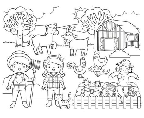 Coloriage Agriculteurs et Animaux de Ferme télécharger et imprimer