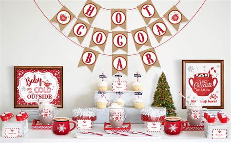 Hot Cocoa Bar Kit Hot Cocoa Bar Banner Red White Snowflake