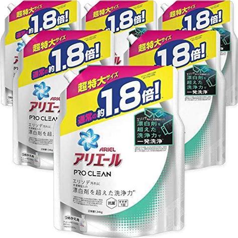 【ケース販売】アリエール プロクリーン 洗濯洗剤 液体 エリソデ汚れに洗濯機投入の漂白剤を超えた洗浄力 詰め替え 1340g×6袋 S