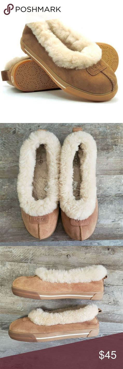 UGG Rylan Brown Leather Sheep Skin Slippers Lined Slippers Brown