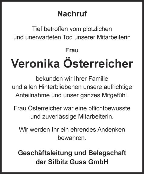 Traueranzeigen Von Veronika Sterreicher Trauer In Thueringen De