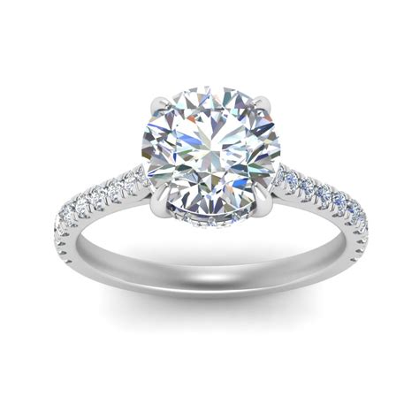 Hidden Halo Pave Set Round Diamond Engagement Ring In K White Gold