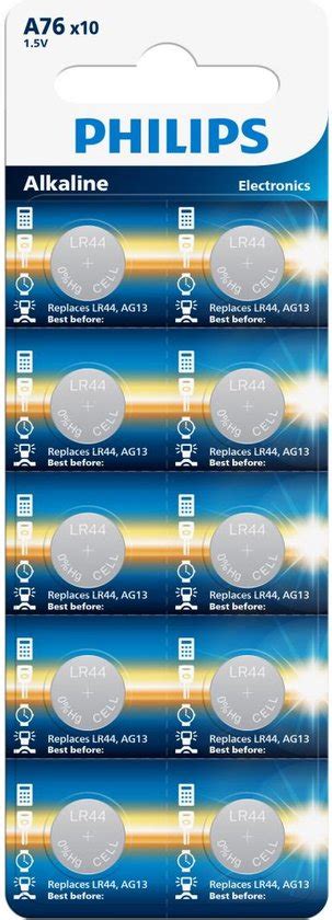 Philips Alkaline LR44 Batterij AG13 A76 Knoopcel Batterijen 1 5V