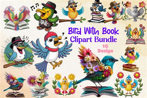 Bird with Book Clipart PNG Bundle Graphic by Bundle · Creative Fabrica