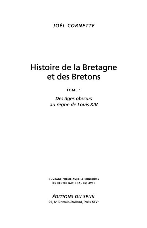 Histoire de la Bretagne et des Bretons Tome 1 Joël Cornette Cairn