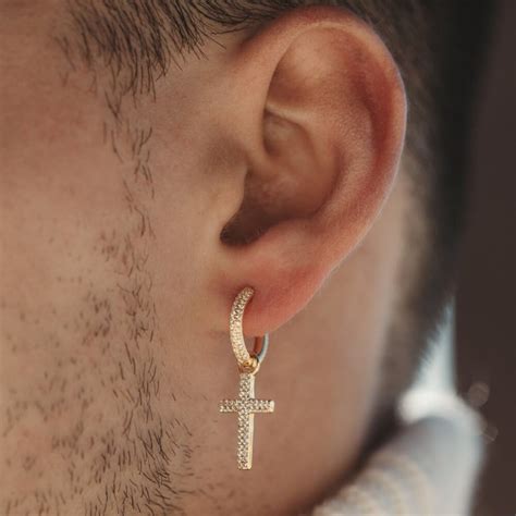 Mens Earrings Gold Cross Earrings Men Diamond Cross Earrings For Men