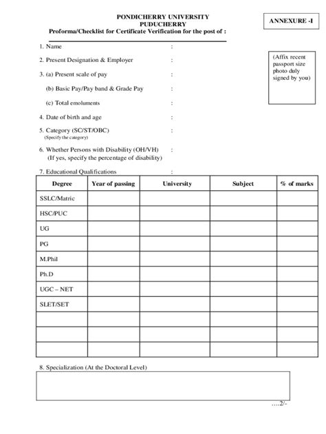 Fillable Online Proforma Checklist For Certificate Verification Fax