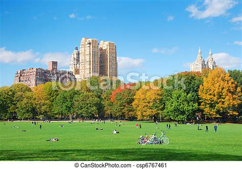 New York City Central Park With Cloud And Blue Sky New York City