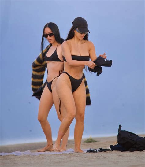 Kim Kardashian Beautiful Big Ass In A Black Thong Bikini At The Beach