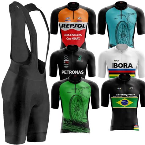 Conjunto De Ciclismo Masculino Camisa E Bretelle Preto Forro De Gel